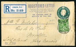 1920_GBR - GS R-Brief mit Zusatzfrankatur; London - Moutier