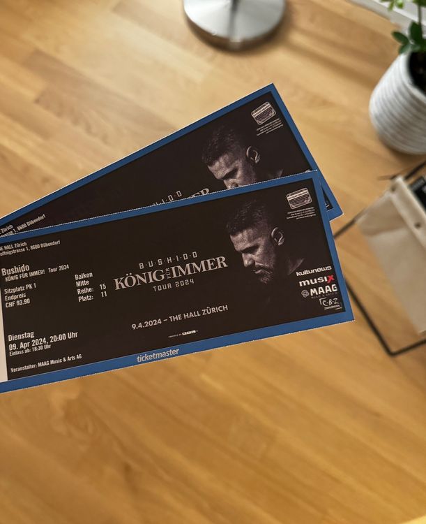 2x Tickets für BushidoKonzert in Zürich am 09.04.24 Kaufen auf Ricardo