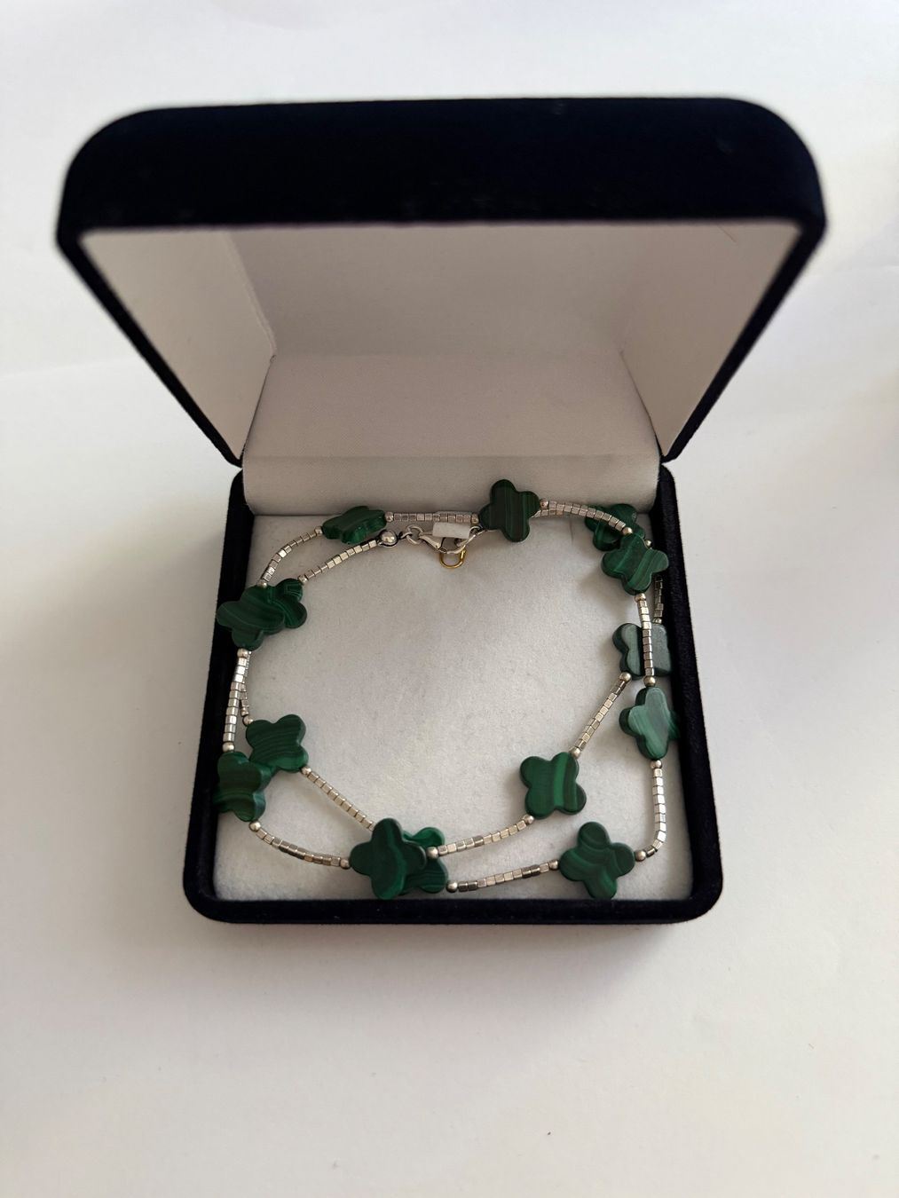 Catenine: Collier en malachite véritable et argent, trèfle, comme neuf – Nuovo (secondo la descrizione) da Neuchâtel venduto da glo_f7bp 2