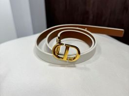 Dior Belt CD Logo Gold Buckle White Brown Reversible