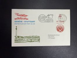 Delta Air Erstflugbrief Genf-Stuttgart ab UNO 1985