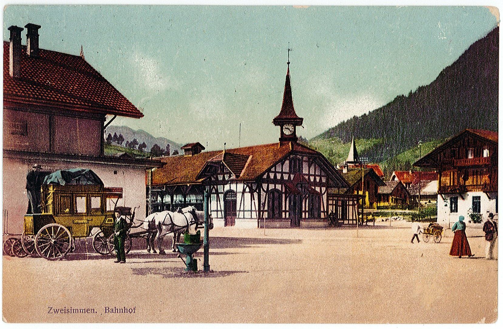 Ansichtskarten: BE 293 ZWEISIMMEN Bahnhof Postkutsche – Neu (gemäss Beschreibung) aus Fribourg von philafri