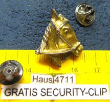 ROSSKOPF 3D PFERDEKOPF SCHMUCK-PIN GOLDIG mit SECURITY-CLIP