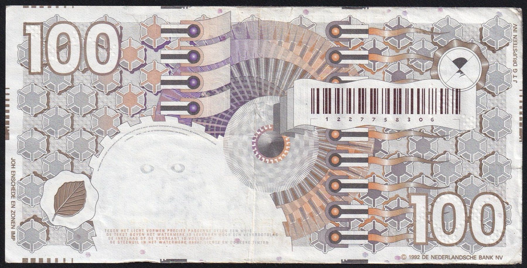 Banconote: Holland 100 Gulden 1992 – Usato da Brugg AG venduto da banknoten_muesli 1