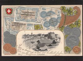 Prägekarte Lausanne VD , Geldsprache , gel. 11.lll.1907