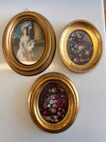 3 Vintage italienische Miniaturbilder MCM in goldenen Rahmen