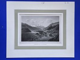 Antiker Stahlstich Campfer und Silvaplana Graubünden um 1860