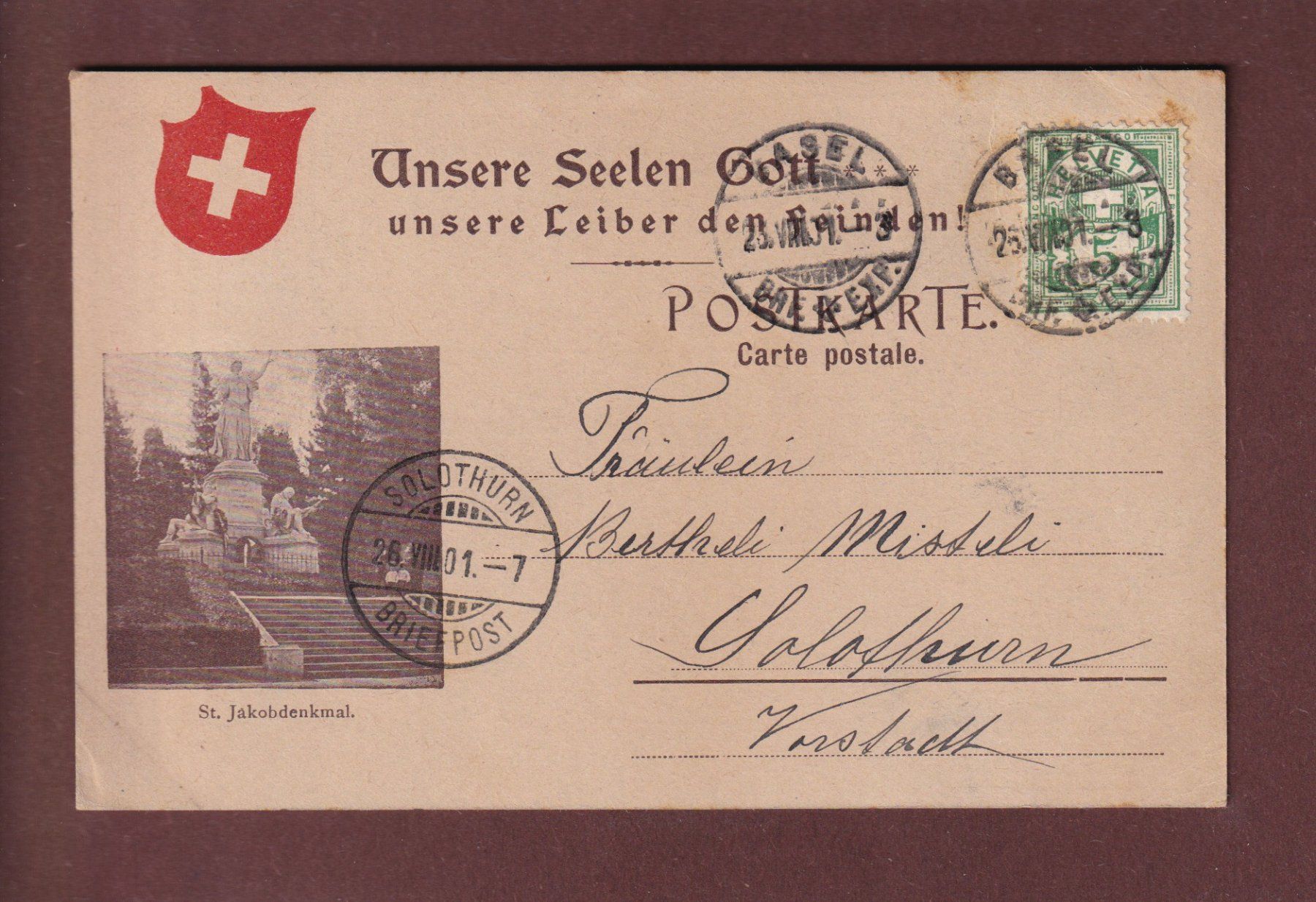 Cartoline postali: BASEL - St. Jakobschlacht Feier - 1901 – Usato da Pully venduto da nicecards 1