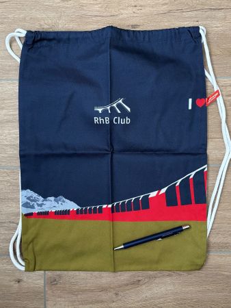 Rhätische Bahn Turnsack / Gymbag mit Kugelschreiber RhB-Club
