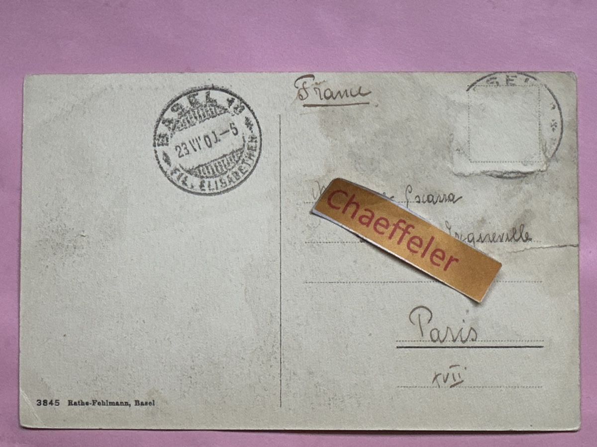 Cartoline postali: 1901 Basel, Münster mit Pfalz – Usato da Zürich venduto da Chaeffeler 1
