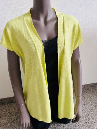 Damen Strickjacke kurzarm gelb/lime, Gr.L/42, Leinen-Mix