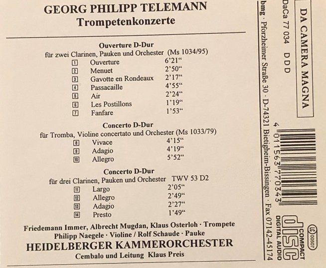 CD: Telemann - Trompetenkonzerte – Usato da Grüningen venduto da azulamarillo 1