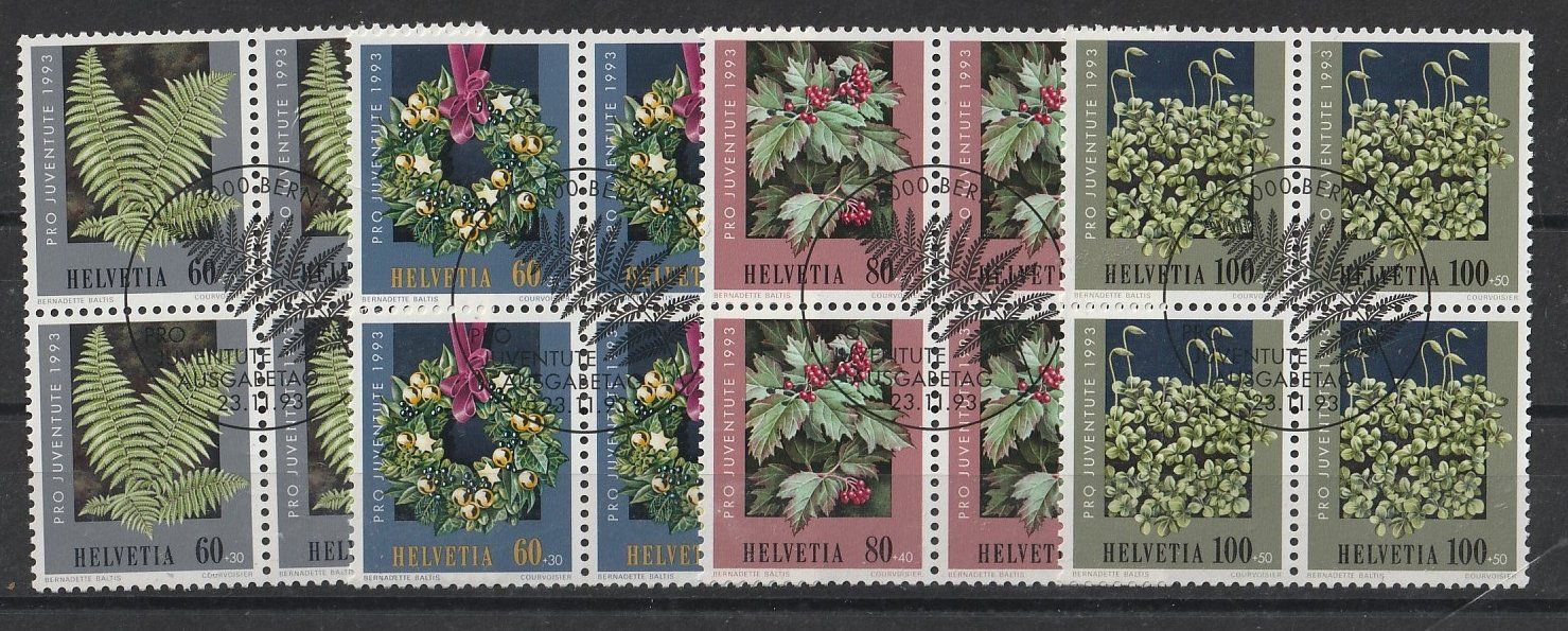 Alle Briefmarken: Pro Juventute 1993, Viererblock gest. Ersttag – Gebraucht aus Jegenstorf von Wintersport