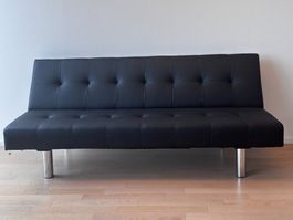 Schlafsofa schwarz, Kunstleder, neuwertig, inkl. Kissen