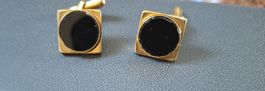 2 Paar Manschettenknöpfe 1x Onyx 1x Metall Vintage 1970 1980