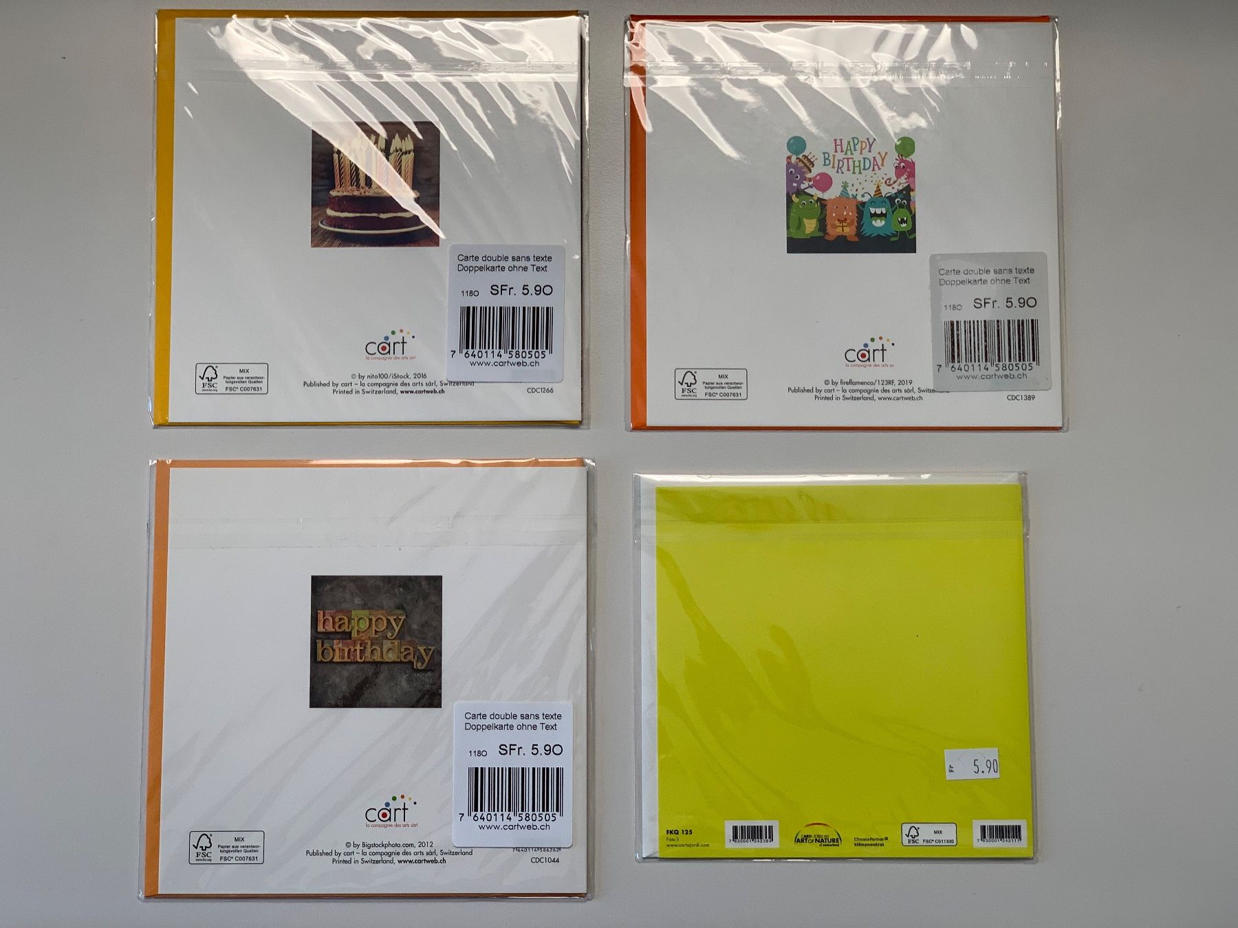 Cartoline: 4er-Set Geburtstagskarten / Grusskarten, neu – Nuovo e nell'imballaggio originale da Windisch venduto da rhu_wd8q 1