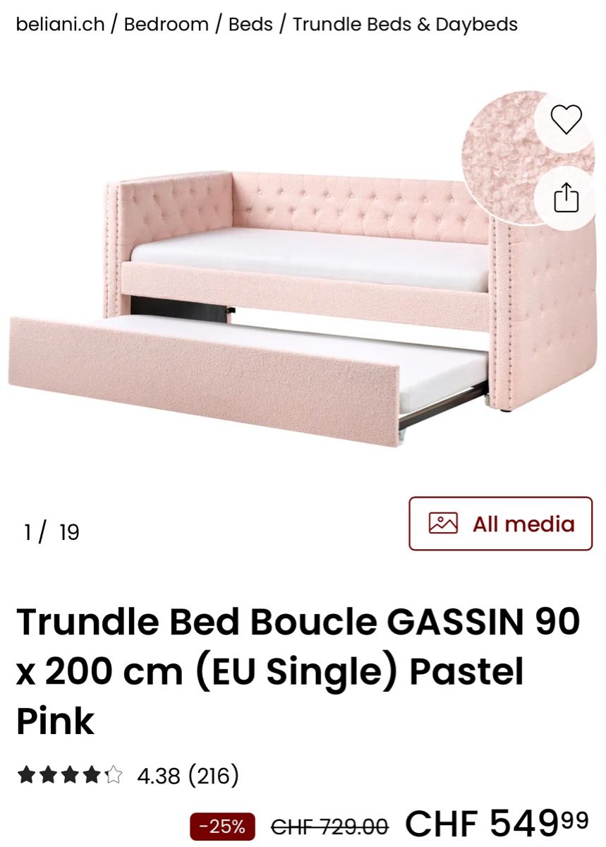 Letti: Beliani Daybed extendable mattress light pink condition used – Usato da Unterägeri venduto da Ekomaki 1