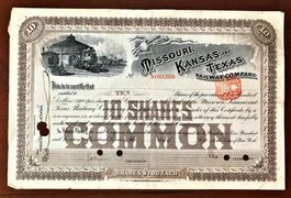 MISSOURI, KANSAS AND TEXAS Railway Company 10 shares co 1919