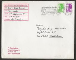 Ballon 1985 Schweiz Zurzach nach Frankreich Luftpost