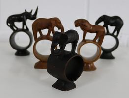 5 Serviettenringe Holz mit Tierfiguren