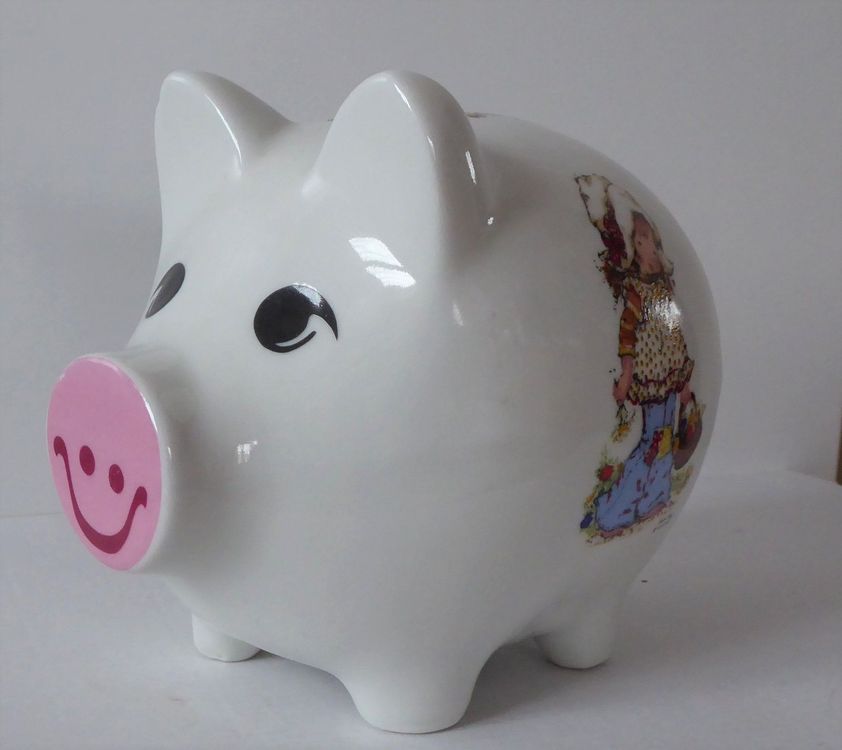 Porzellan Sparschwein Mit Schloss – Ca. 23 Cm Groß, Klassisches Sparschwein Zum Geld Sammeln