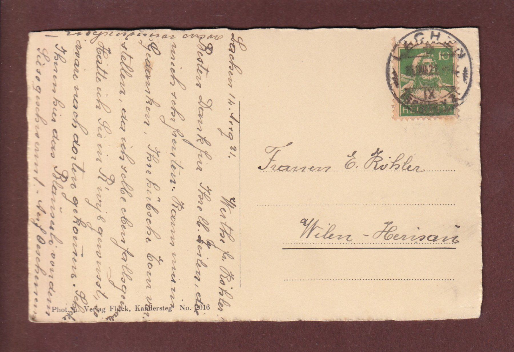 Cartoline postali: BLAUSEE - Pensionsgebäude - 1921 – Usato da Pully venduto da nicecards 1