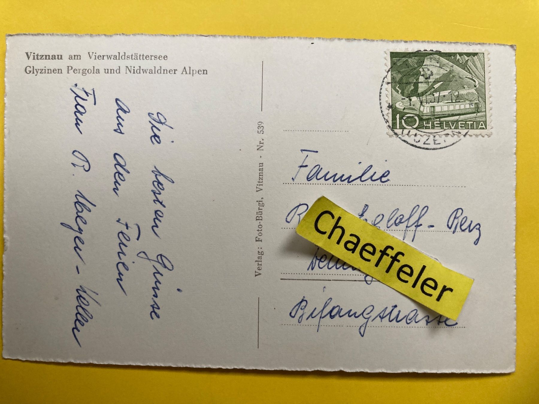 Cartoline postali: 1957 Kurort Vitznau – Usato da Zürich venduto da Chaeffeler 1