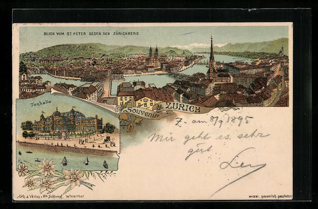 Ansichtskarten: Vorläufer-Lithographie Zürich, 1895, O – Gebraucht aus Berlin von bartko-reher
