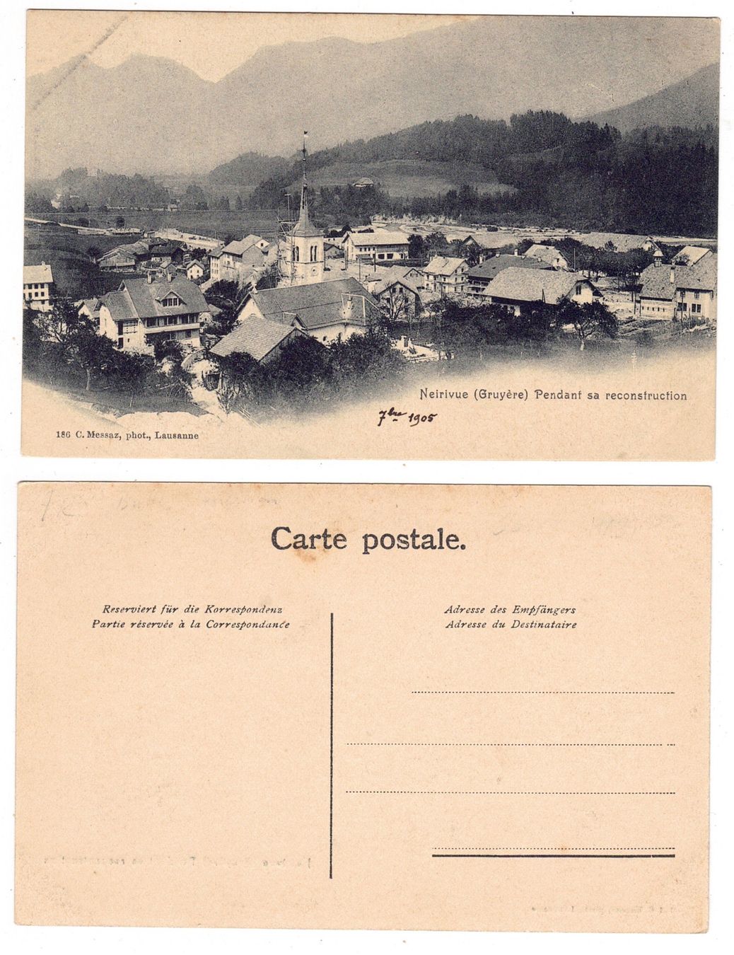 Cartoline postali: Neirivue, Pendant sa reconstruction – Usato da La Tour-de-Peilz venduto da amjust