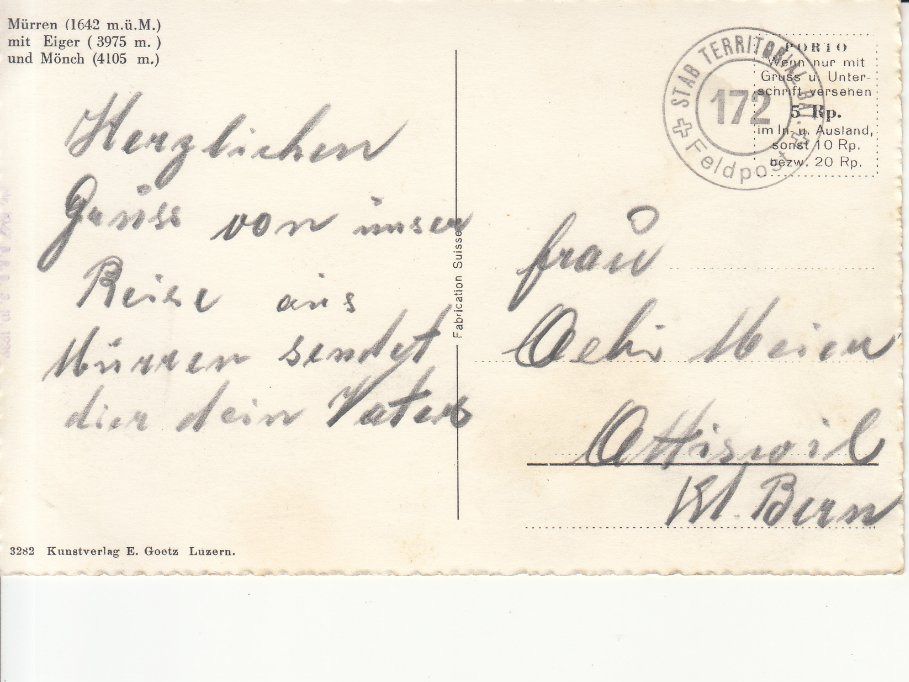Cartoline postali: Mürren ca. 1945 – Usato da Bürglen TG venduto da StampGraf 1