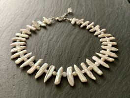 Designer Keshi Perlenkette mit Bergkristall Silber