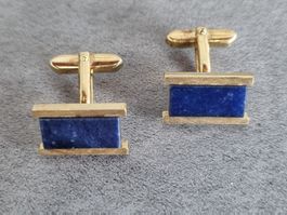 Paar Manschettenknöpfe, "Amerik" vergoldet/Lapislazuli Stein