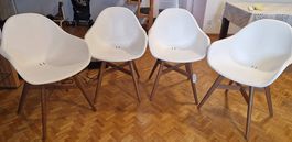 4 moderne Esszimmerstühle mit Armlehnen  Weiss / Holzoptik