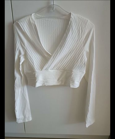 Weisse Langarm Crop Top - Grösse S