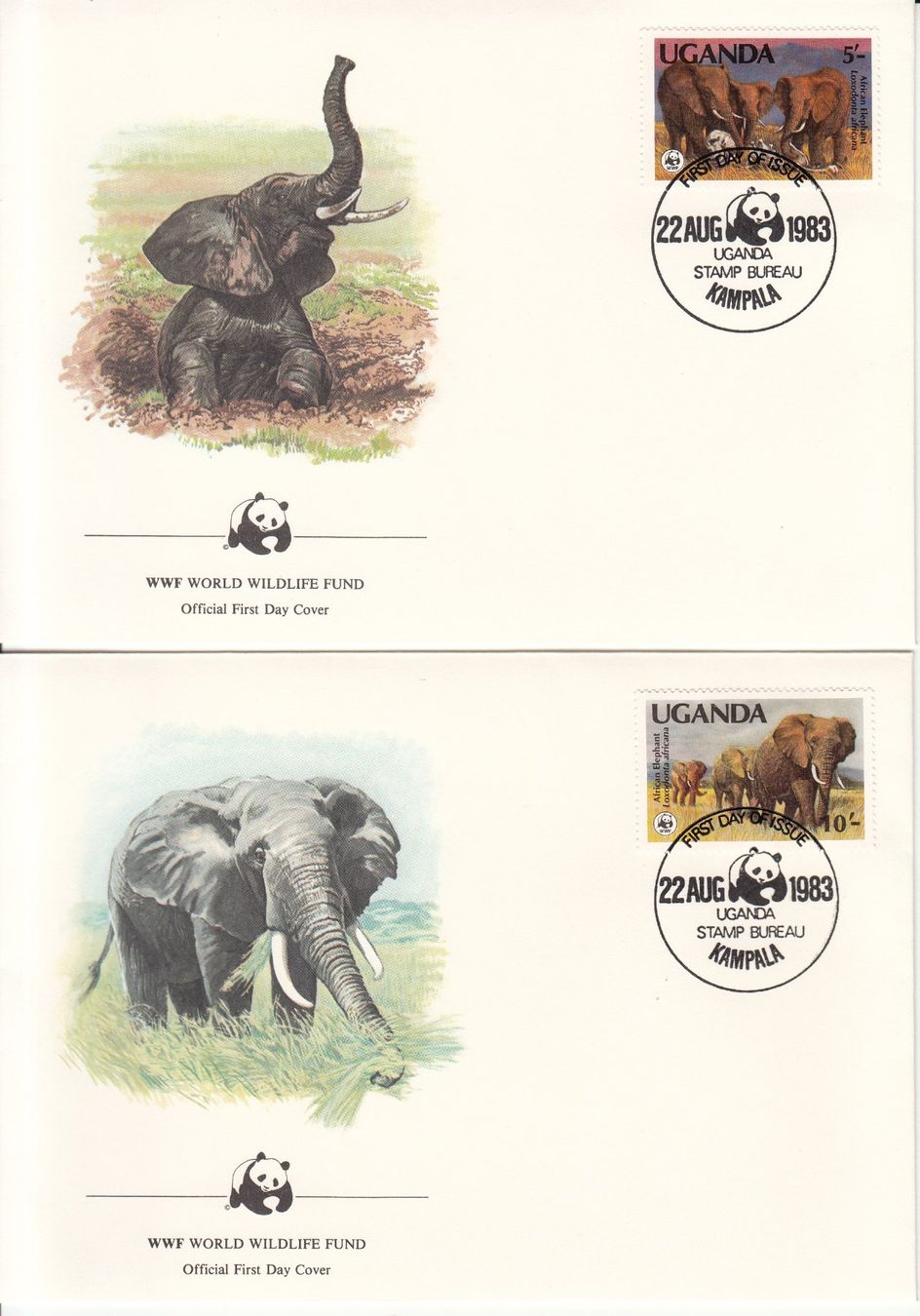 Tutti i francobolli: Uganda WWF Elefant, 4 FDC 1983 – Usato da Bürglen TG venduto da StampGraf 1