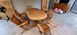 table et chaises de terrasse en bois dur avec 6 chaises