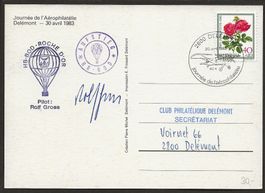 HB-BOD Ballonflug Unterschrift Pilot ROLF GROSS 1983 Ballon