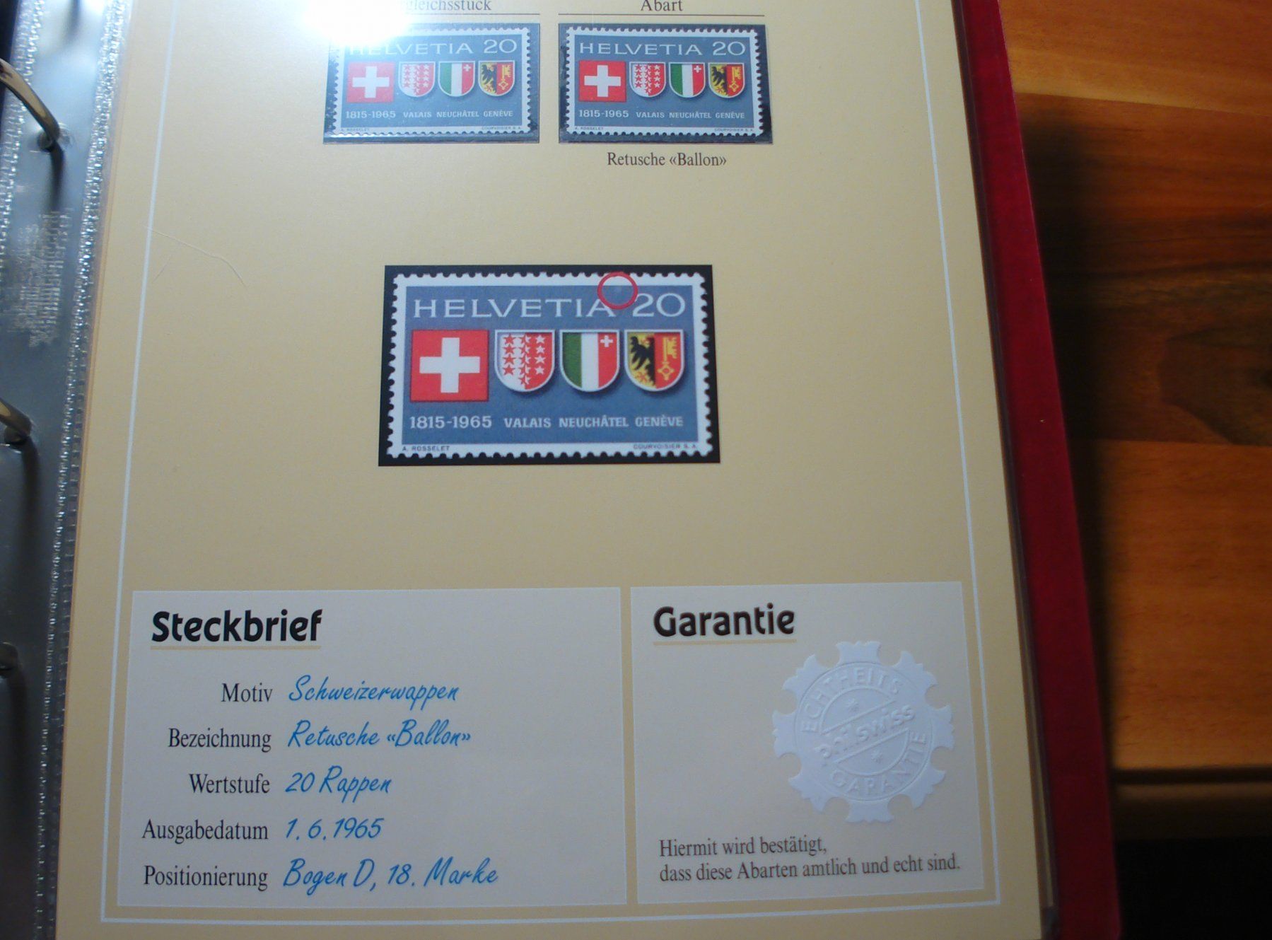 Alle Briefmarken: Abart Schweizerwappen, 1965**, "Retusche Ballon" – Gebraucht aus Niederwil AG von morostahu 1