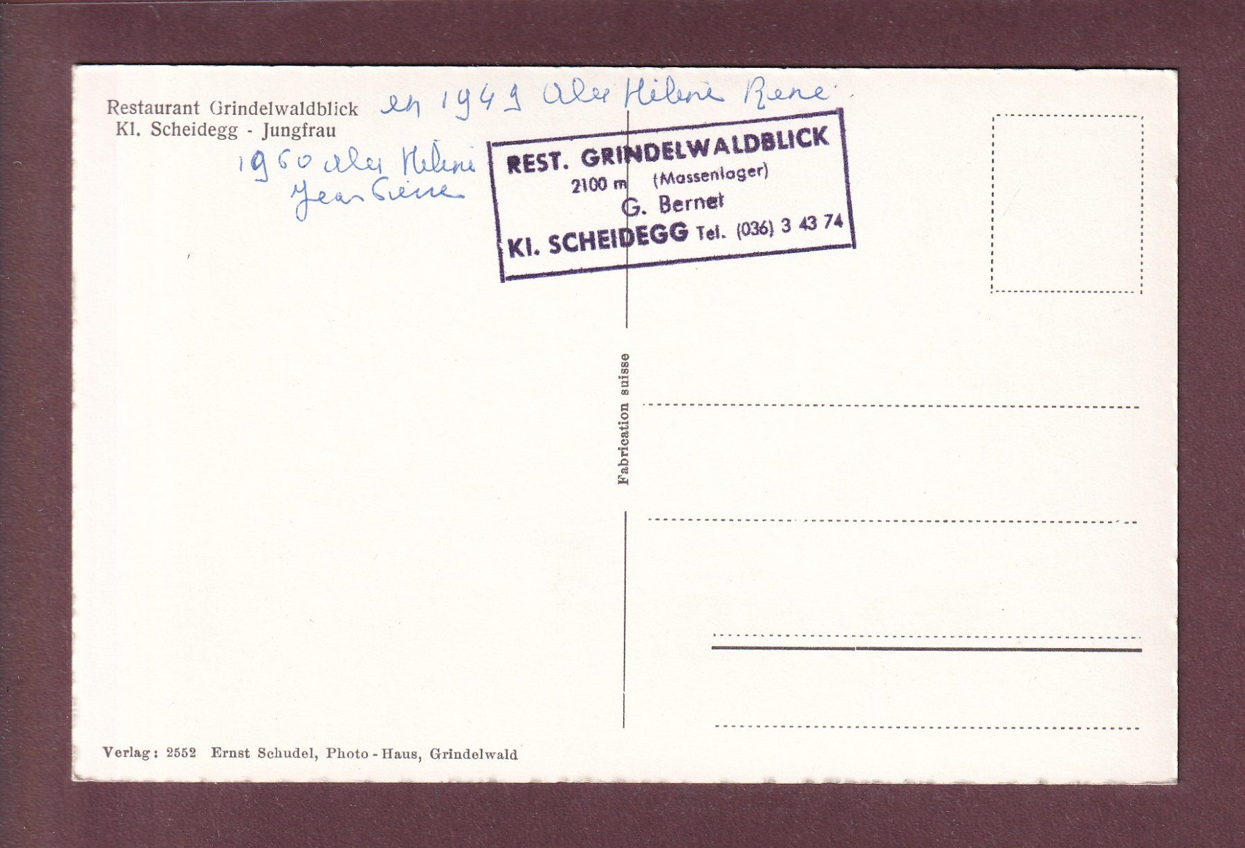 Cartoline postali: KLEINE SCHEIDEGG - Restaurant Grindelwaldblick - 1949 – Usato da Pully venduto da nicecards 1