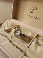 Schmuckset: Uhr, Kette, Armband & Ohrringe, Ring- Goldoptik