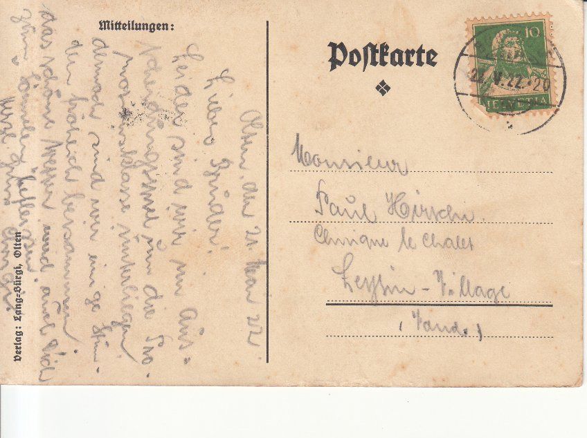 Cartoline postali: Olten Rathskeller 1922 – Usato da Bürglen TG venduto da StampGraf 1