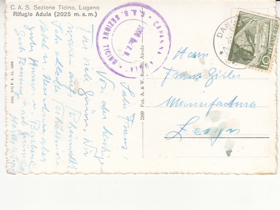 Cartoline postali: Rifugio Adula 1953 – Usato da Bürglen TG venduto da StampGraf 1