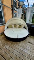 Rattan Sonneninsel CARPI – Schwarz/Beige – inkl. Sonnendach