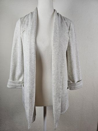 Veste longue femme gris chiné style blazer ouvert