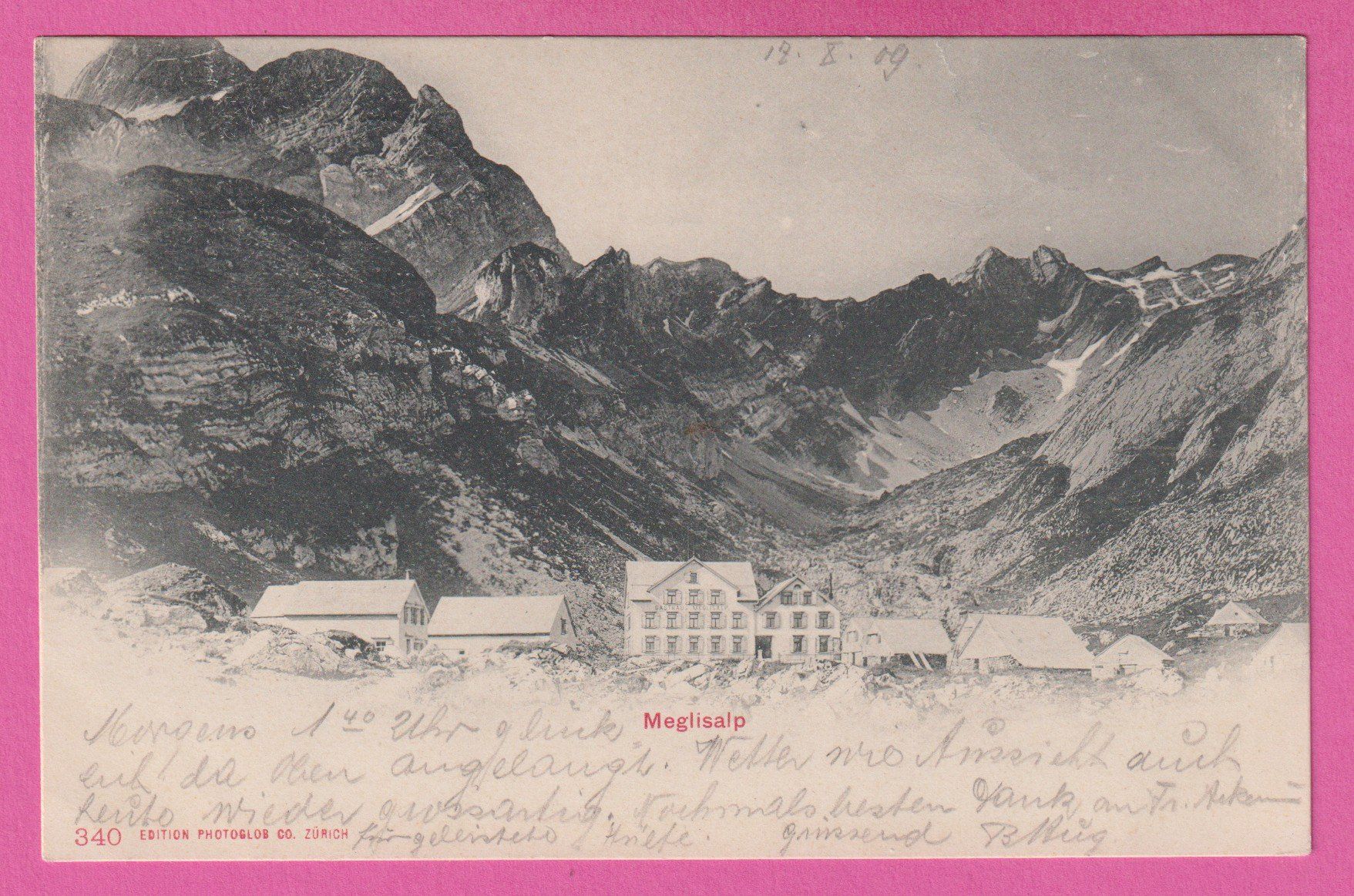 Ansichtskarten: Meglisalp gel 1909 – Gebraucht aus Einsiedeln von dillie
