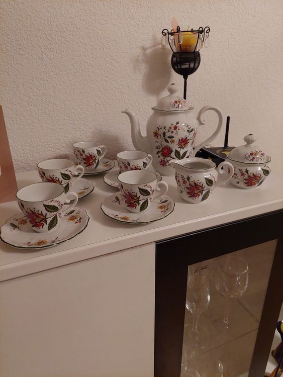 Ensemble De 2 Tasses à Café Allemandes "Grand-mère Et Grand-père" - Céramique Florale, Vintage, Pour 2 Personnes