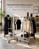 Portant modulable - Tablettes bois/verre  Sur roulettes