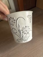 Shabby Chic Blumentopf weiss silber Metalltopf Übertopf Vint