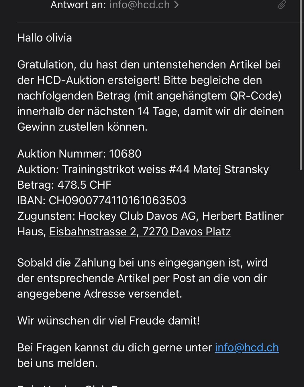 HC Davos Canottiere & Pantaloni: HC Davos - Trainingsteilot signiert - Matej Stransky -44 – Nuovo (secondo la descrizione) da Schaan venduto da Filipipa 4