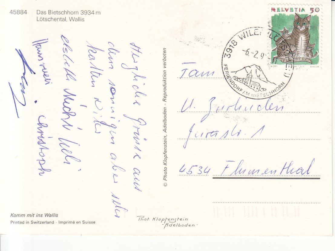 Cartoline postali: Bietschhorn 1990 – Usato da Bürglen TG venduto da StampGraf 1